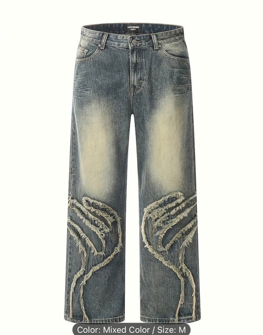 Men‘s Straight Distressed Jeans, Street Style Denim Pants For Men